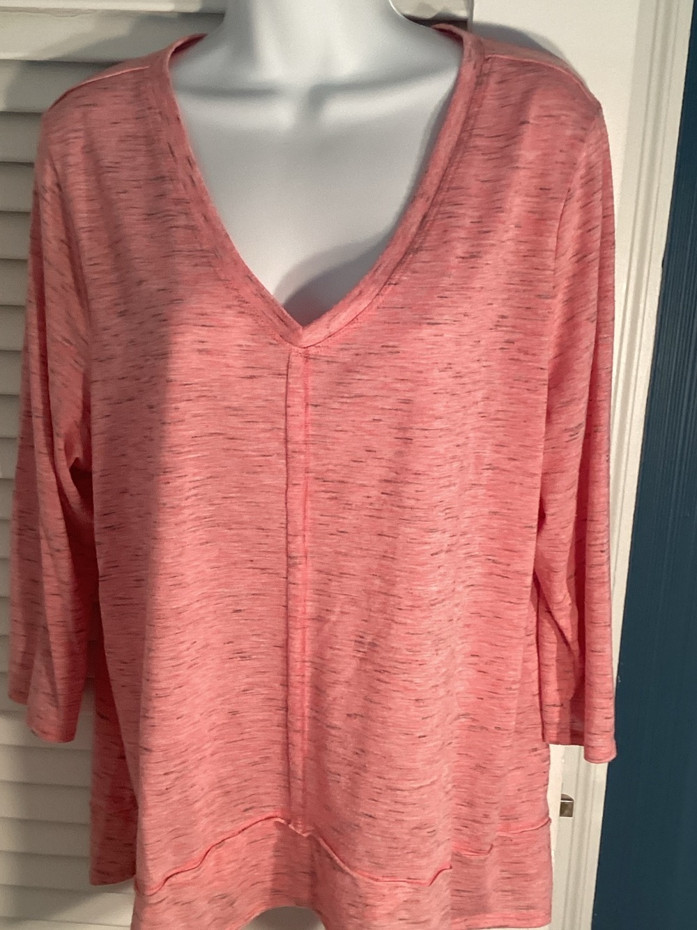 Soft V-Neck Women's Top in Heathered Coral Pink